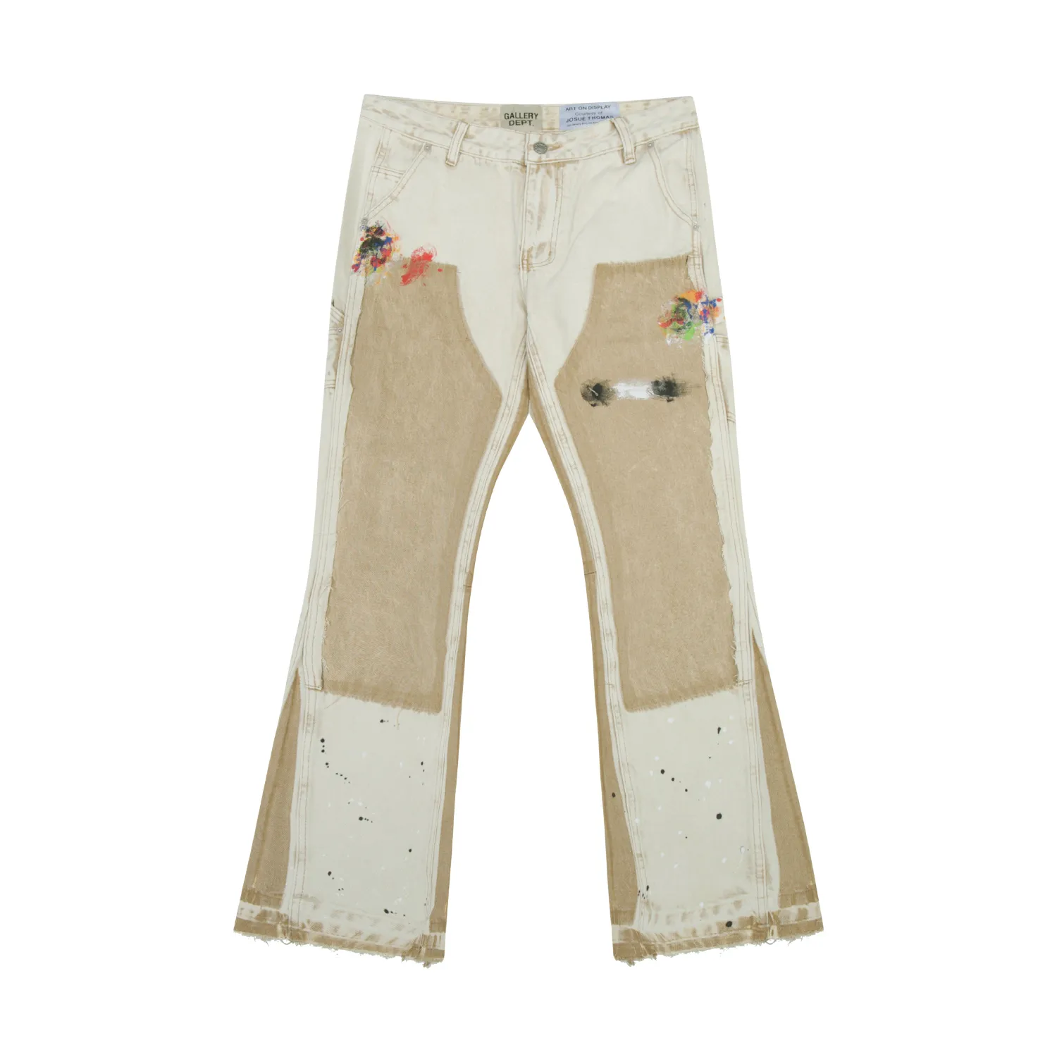 653#Gallery Dept New Hand-painted Ink Splash Patches Spliced ​​Cloth Overalls Logging Pants Distressed Washed Splicing Micro-Large Jeans Beautiful Trendy Pants Versatile Casual Pants Black Gray Khaki S~XL P290
